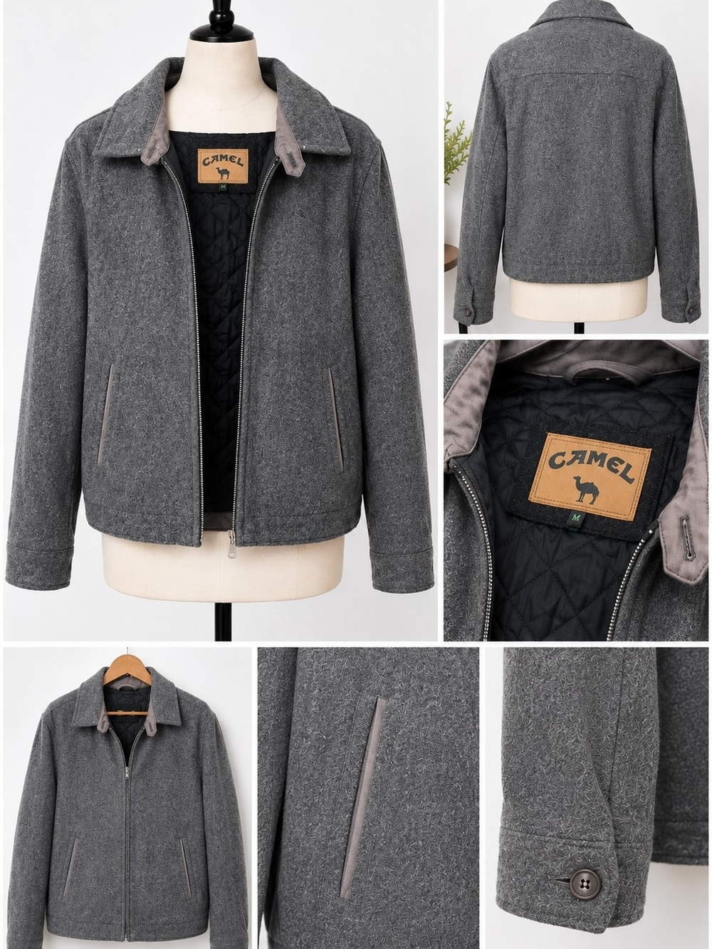 Vintage CAMEL Men’s Medium Gray Quilted Lined Zip Jacket
